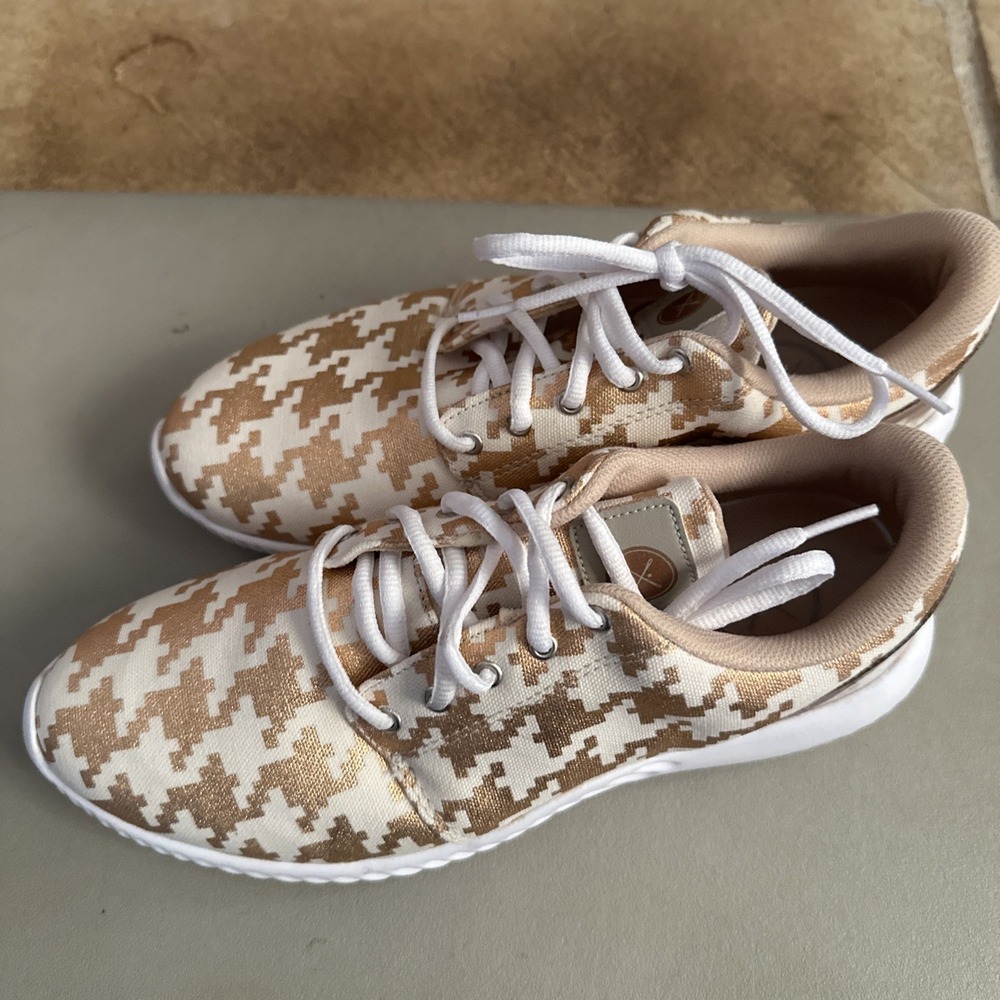 Inkkas Joggers Women's Sz 9 Athletic Sneakers Copper Metallic Houndstooth Shoes - Picture 4 of 12